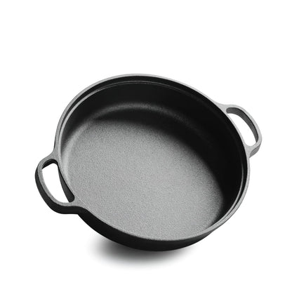 LI-GELISI Deepened flat-bottom cast iron frying pan, double-handle thickened uncoated old-fashioned iron pot, pancake and steak frying household multi-purpose large iron pot(24 inch)