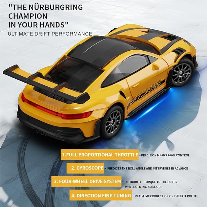 1:43 RC Drift Car D43-02 - 2.4G Full Proportional 4WD Alloy 20KM/H High Speed RC Racing Car with Gyro Silent Bearings Adjustable Speed &amp Lighting(Q5/Liquid Silver/D43-02)