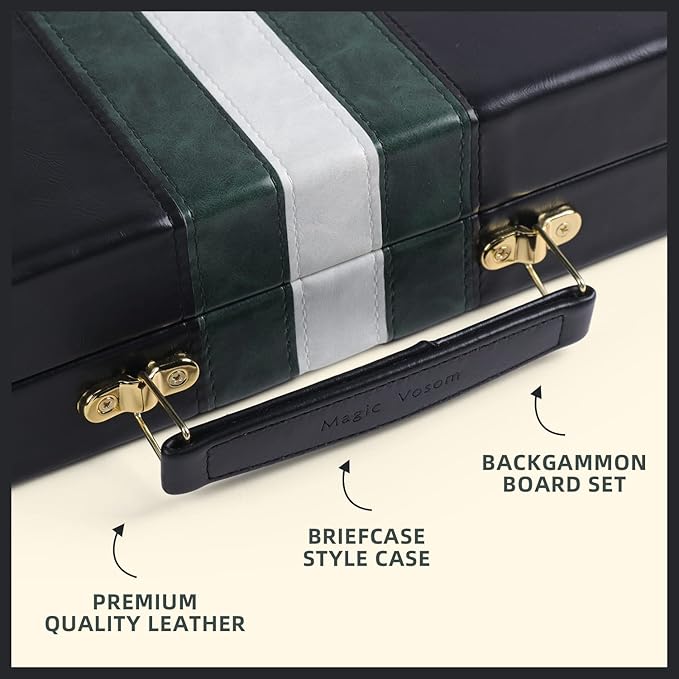 Travel Medium 15 Inch Backgammon Black Sets Classic Board Game with Premium Leather Case Portable Travels Strategy Backgammon Game Set for Adults Kids (Black Medium)