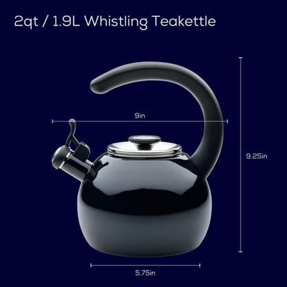 Circulon Enamel on Steel Whistling Induction Teakettle, Tea Kettle for Stovetop with Flip-Up Spout, 2-Quart, Black