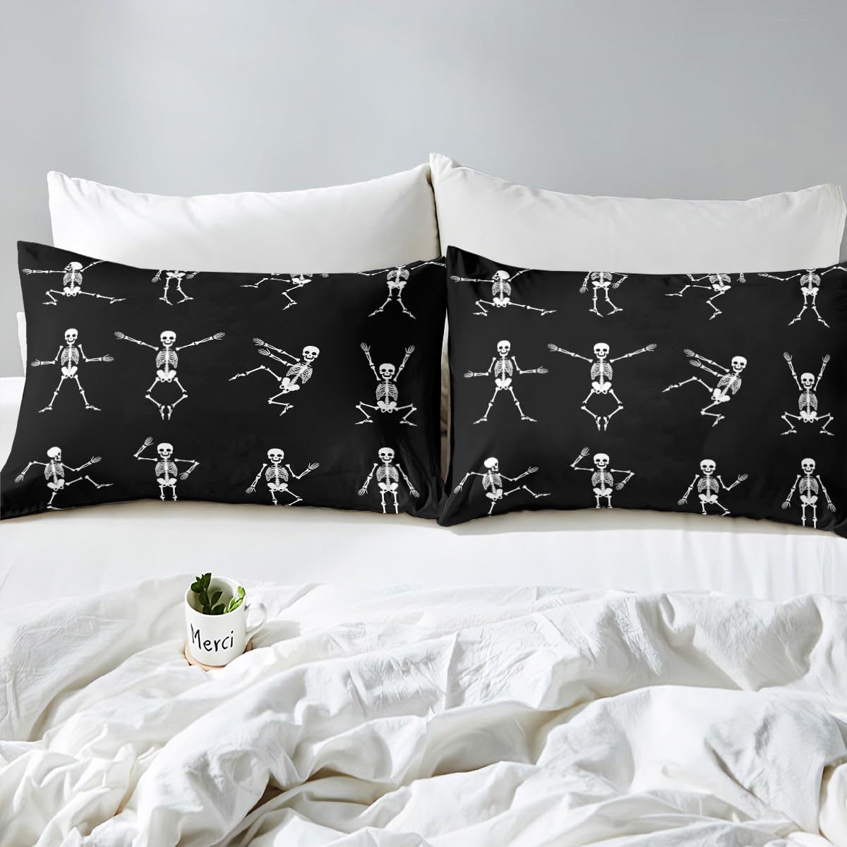 Erosebridal Sugar Skull Sheet Set Twin Size Skeleton Bones Bedding Set for Kids Boys Girls Teens Adult Halloween Horror Theme Fitted Sheet Gothic Spooky Bed Sheets 3 Pieces with 1 Pillow Case
