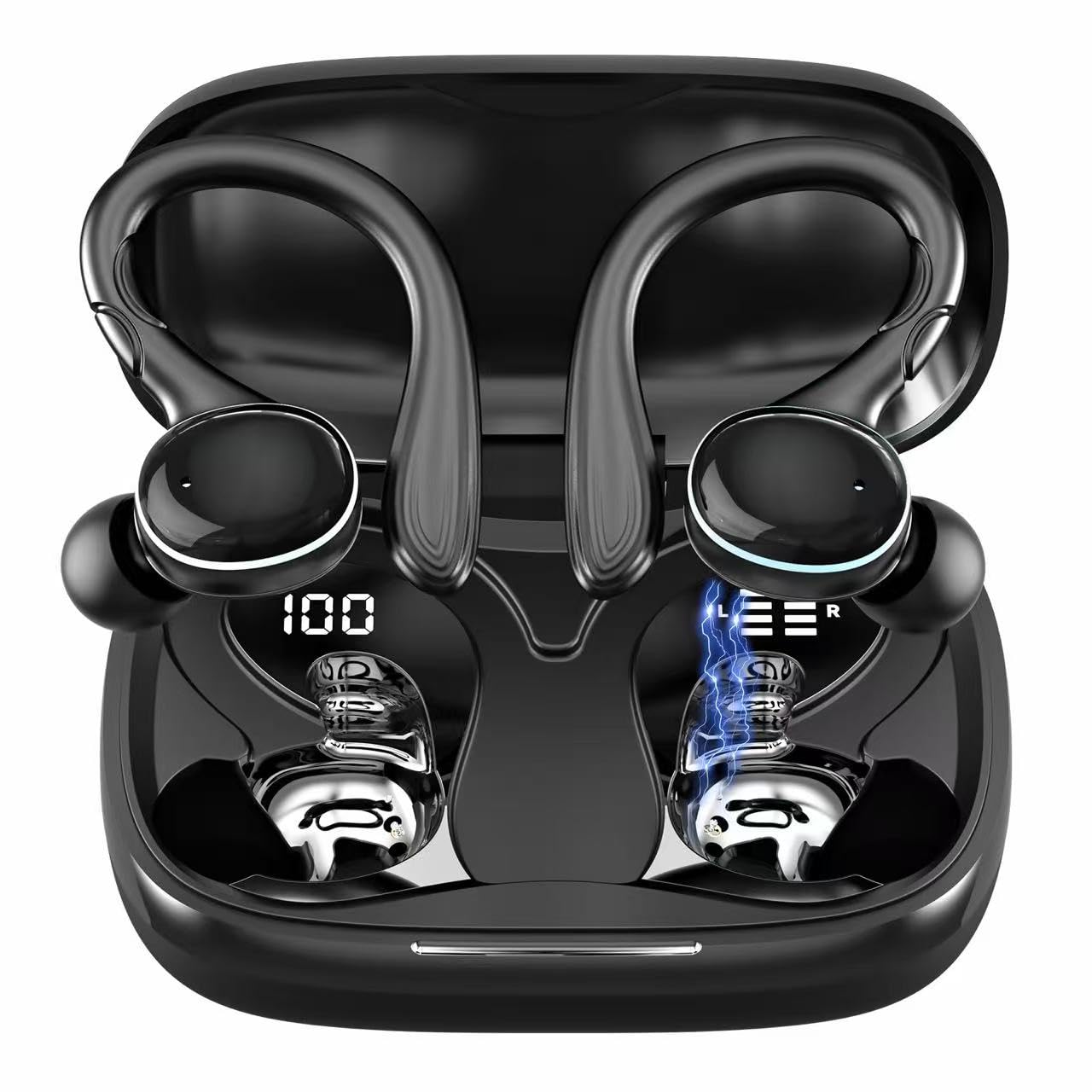 Beniduck Wireless Earbuds Bluetooth 5.3 Headphones Stereo Ear Buds, ENC Noise Cancelling Mic,IPX7 Waterproof Earphones with Hook for Android iOS Smart Phone Laptop Computer Sports - Black