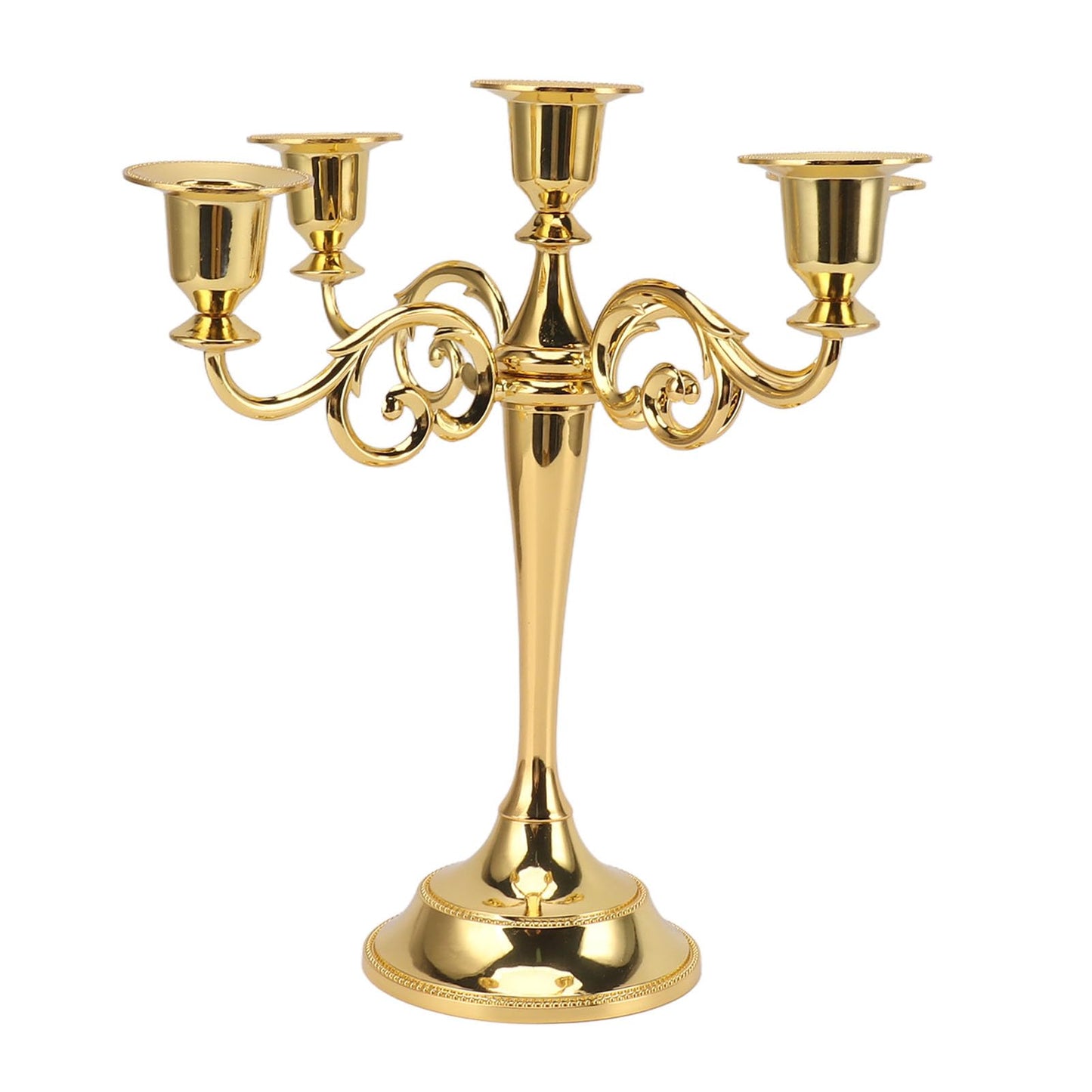 5 Arm Candlestick Holder, Iron Retro Decorative Candle Holder, Golden Metal Centerpiece for Home Church Dining Table, Sturdy Elegant 5 Arm Candle Holder with Fine (Gold)