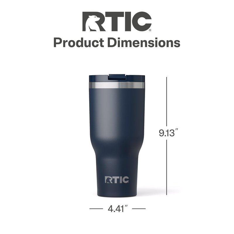 RTIC 40oz Essential Tumbler with Lid, Ceramic Lined, Insulated, Stainless Steel, Metal, Double Wall Vacuum-Insulation, Travel Cup for Iced Coffee, Tea, Hot and Cold Drink, Navy