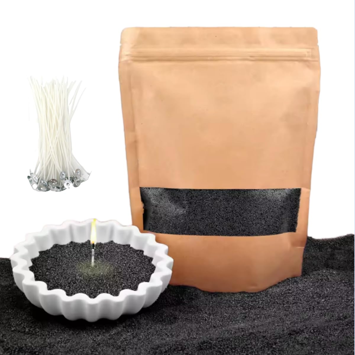 PHYMAT Pearled Candles with 50pcs Wicks, 1.1LB Candle Sand Wax, Refillable Plant Sand Candles with Wicks Kit for DIY Handmade Candle Making, Party, Wedding, Home Decor
