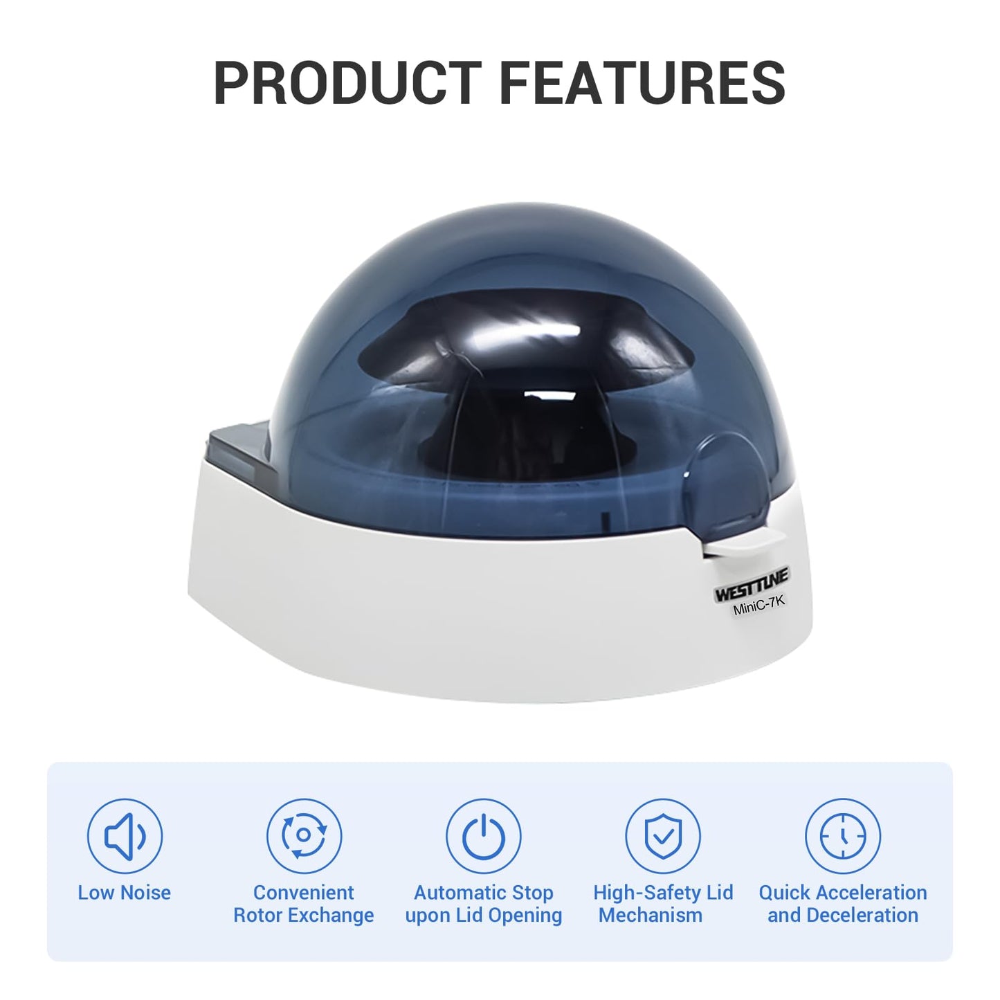 WEST TUNE 7000 RPM Microcentrifuge，Lab Benchtop Centrifuge.Mini Centrifuge Machine with Low Noise,2 Rotors for 0.2/0.5/1.5/2ml Centrifuge Tubes and PCR Strips