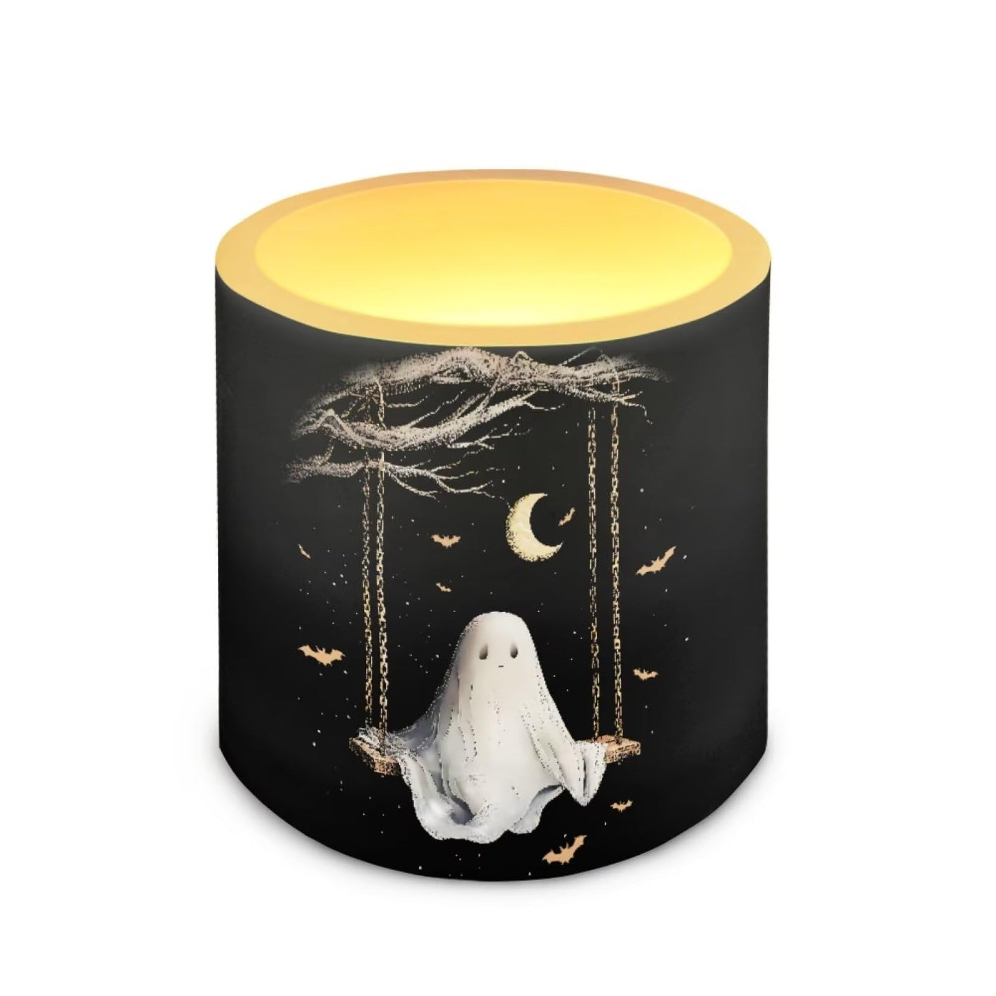 Merkmak 4Pcs Flameless Candles with Remote Halloween Moon Ghost Battery Operated Candles with Timer Pillar Tea Lights Bulk for Indoor Outdoor Banquet Party Home Decoration