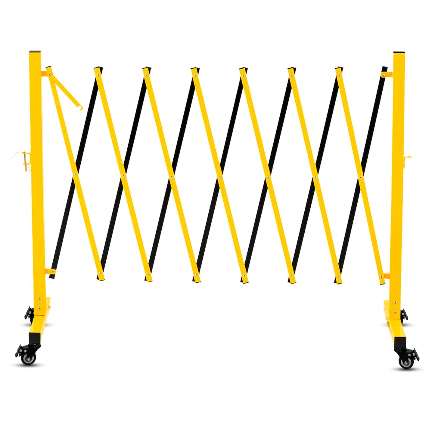 Bstyjqxh 11FT Traffic Barricade with Casters, Metal Expandable Barricade, Folding Security Gate, Retractable Fence Outdoor Barricade Fence for Construction Area, Traffic Control, Yellow