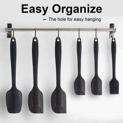 HFLYJPYW Spatulas Set of 6, Food Grade Silicone Spatulas Rubber Heat Resistant, Stainless Steel Core, Kitchen Utensils Nonstick for for Cooking, Baking and Mixing (Black)