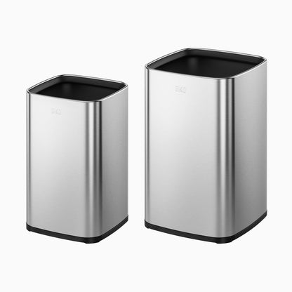 EKO 2-Pack Open Top Trash Can with Removable Inner Basket, Square Small Garbage Can, 1.8 + 3.2 Gallon Wastebasket Combo for Kitchen, Bathroom, Office, Home (Stainless Steel)
