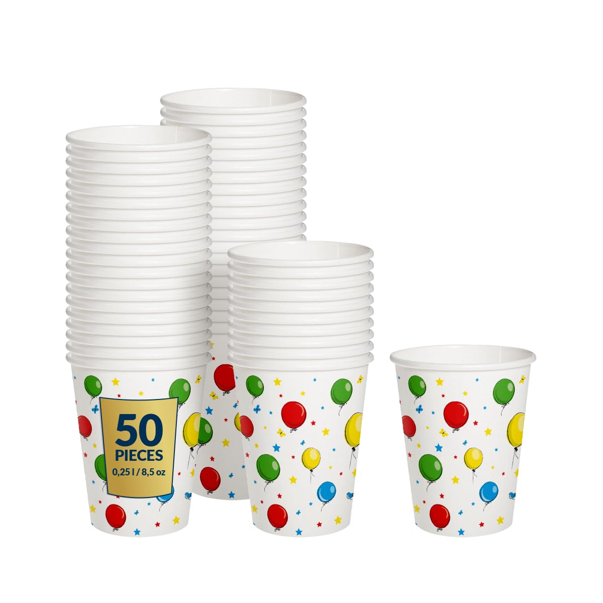 PAW - Baby Blue Disposable Paper Cups (8,5 oz, 50-Pack), Hot & Cold Paper Coffee Cups, Drinking Cups for Baby Shower, Gender Reveal Party, Baptism, Garden Party, Picnic