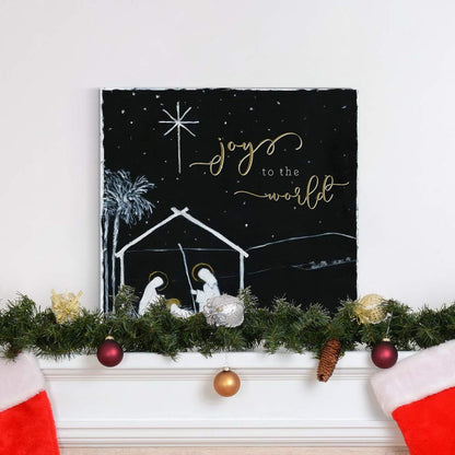 Renditions Gallery Christ in a Manger Wall Art, Religious Christmas, Jesus, Mary, and Joseph, Joy to the World, Premium Gallery Wrapped Canvas Decor, Ready to Hang, 24 in H x 24 in W, Made in America