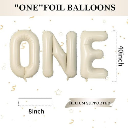 Biapian 40-Inch Cream ONE Foil Balloons - Giant Aluminum Balloons for 1st Birthday Party Decor