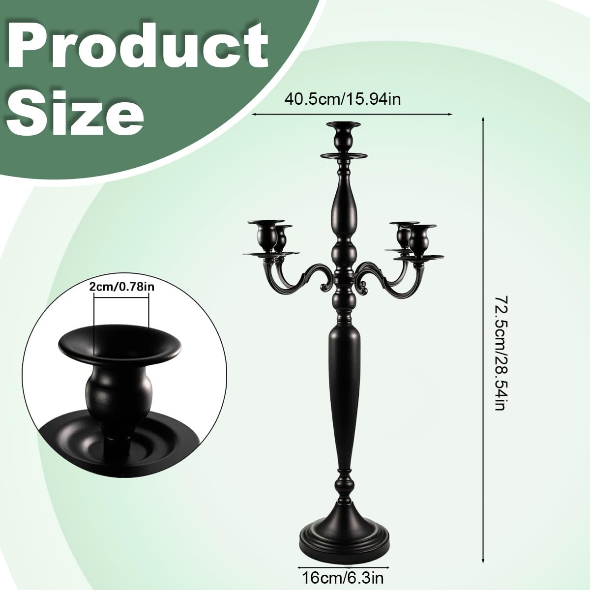 VINCIGANT Candle Holder for Table Centerpiece Wedding,5 Arms Black Candelabra for Pillar Candles,28.54 inch Tall Candlestick Holders for Party Return Gift 0.75inch Taper Candles Diameter