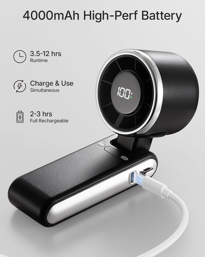 Skiennix Portable Handheld Turbo Fan - 5-Speed Rechargeable Mini Personal Fan | 4000mAh Battery, Ideal for Travel & Beach (Black)