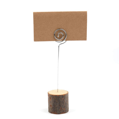 Tosnail 50 Pack Wooden Place Card Holders with 50 Kraft Paper Cards, Rustic Wood Table Number Stands Photo Holder - Spiral Wire