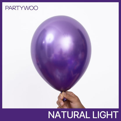 PartyWoo Metallic Purple Balloons - 140-Piece Chrome Balloon Arch Kit for Graduation & Birthday Celebrations | Various Sizes