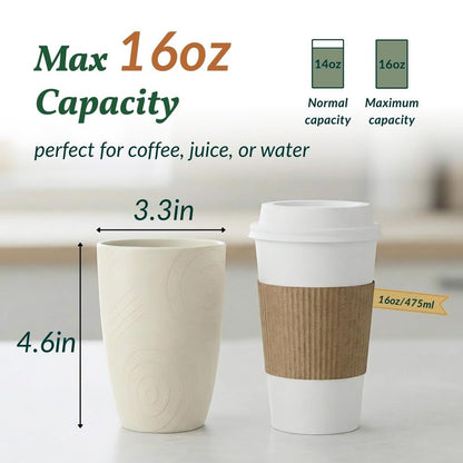 Homienly Unbreakable Drinking Glasses 16oz Wheat Straw Cups–6-Pack Reusable Stackable & Dishwasher Safe Cups for Kitchen-Beige