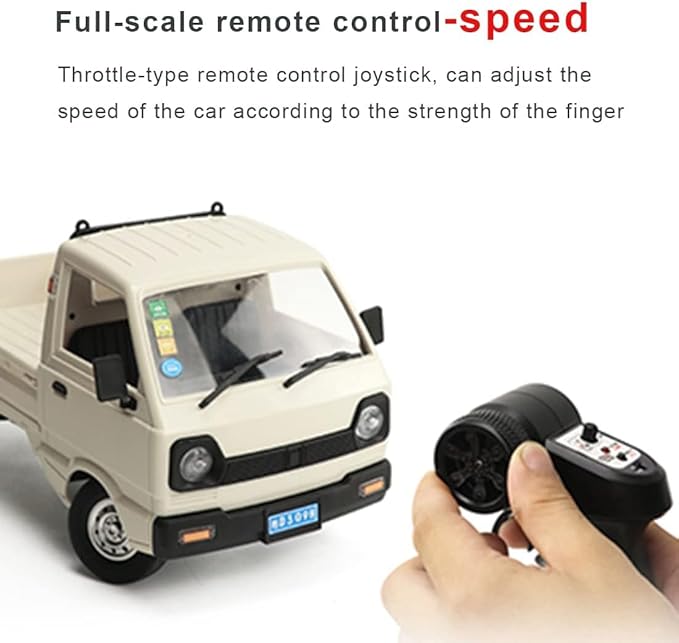 WPL D12 Mini RC Truck for Adults 1/16 Scale 20km/h 2.4G 4CH Remote Control Crawler High-Speed Climbing Truck with LED Lights Cargo Drift Car - RTR / 3 Batteries