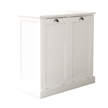 Leamoo 32.68" W x 14.57" D x 31.5" H Two-Compartment Tilt-Out Laundry Sorter Cabinet White MDF