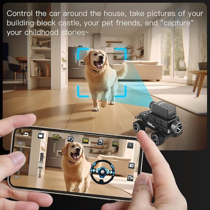 1:64 Mini Alloy Video RC Car – APP &amp Remote Control Built-in Camera for Real-Time Viewing Shock-Absorbing Climbing Design LED Lights 30m Range &amp 15min Runtime（Black）