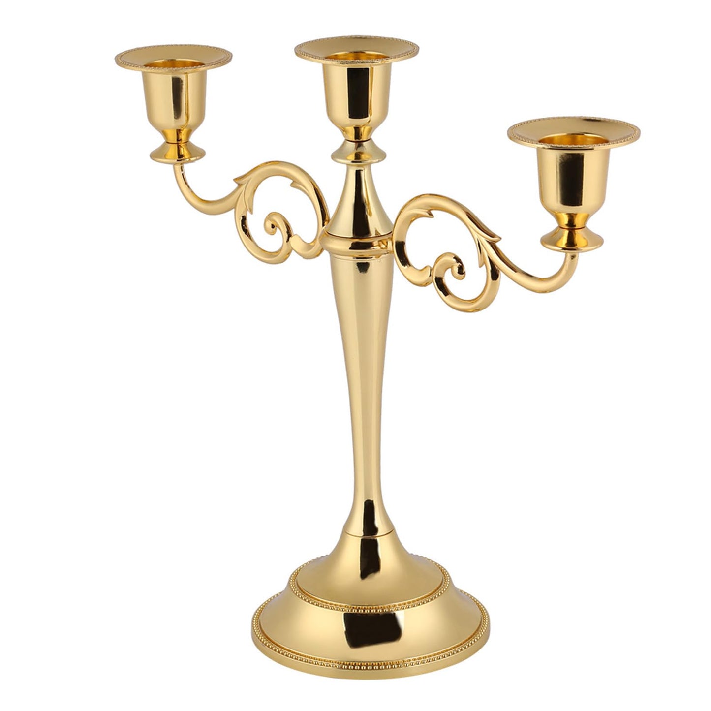 Sonew Premium 3 Arms Metal Candle Holder European Candelabra for Weddings & Home Decor (Gold)