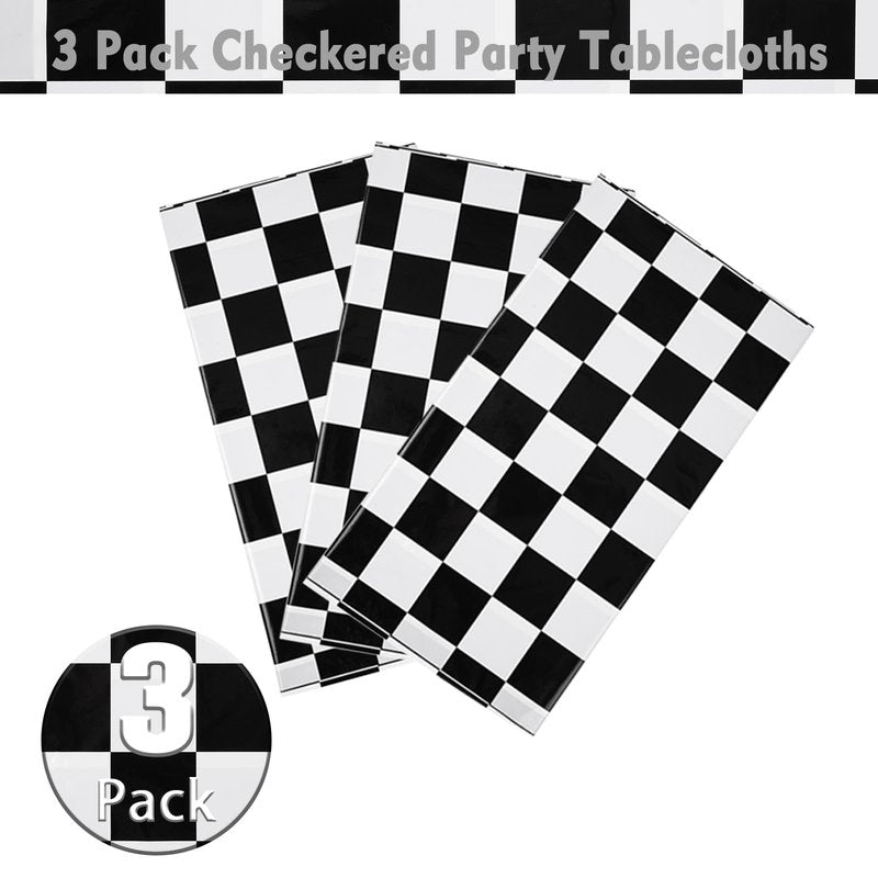 Kesfey 12 Packs Black and White Checkered Tablecloths 54 x 108 Inches Disposable Plastic Checkered Flag Racing Table Cover Waterproof Rectangle Race Car Table Cloth for Picnic Party Retro Celebration
