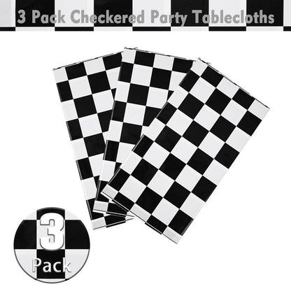 Kesfey 12 Packs Black and White Checkered Tablecloths 54 x 108 Inches Disposable Plastic Checkered Flag Racing Table Cover Waterproof Rectangle Race Car Table Cloth for Picnic Party Retro Celebration