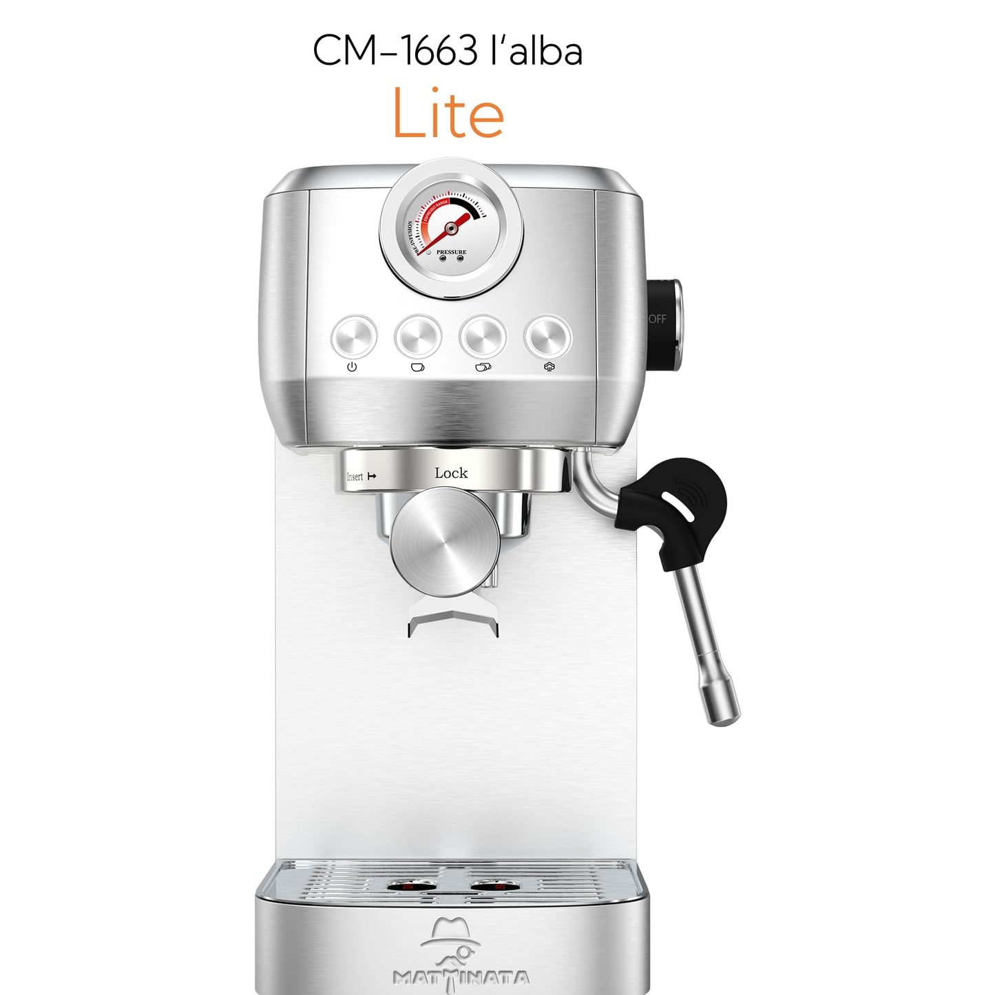 MAttinata CM1663 Espresso Machine, 20 Bar Compact Coffee Maker with Milk Frother Steam Wand for Cappuccino, Latte, Professional Pressure Gauge & 49oz Removable Water Tank for Home，Stainless Steel