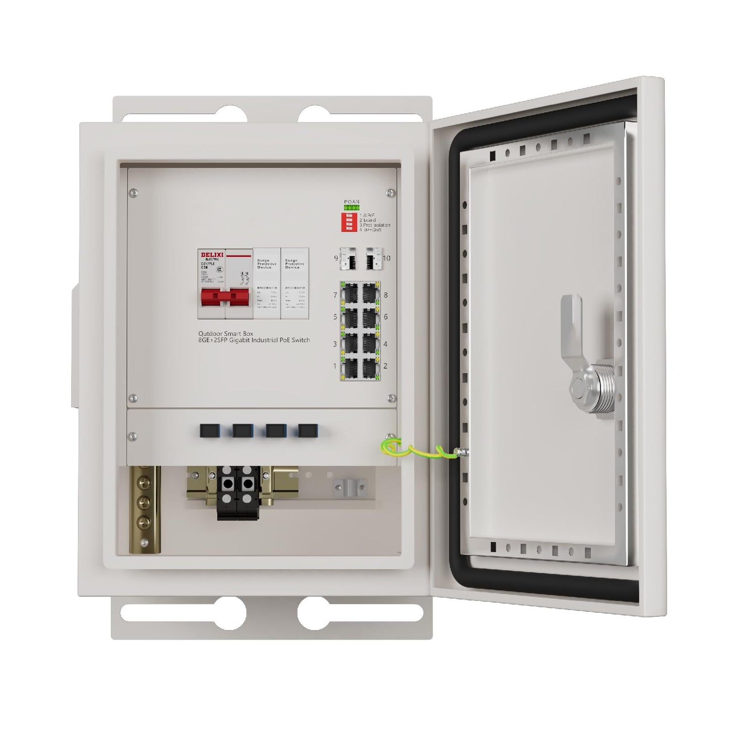 keepLiNK Outdoor Industrial PoE Switch Box, Integrated 8 Ports Gigabit PoE Switch Unmanaged, 2 SFP Slots, 300W Power Supply, Air Circuit Breaker, AC Lightning Arrester, IP55 Durable Metal Casing