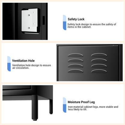 PioneerWorks 6-Door Metal Storage Locker with 18 Hooks, Heavy Duty Steel Locker for Gym, School, Office, Garage, Employee Locker Room, Home Organization, Black, Assembly Required
