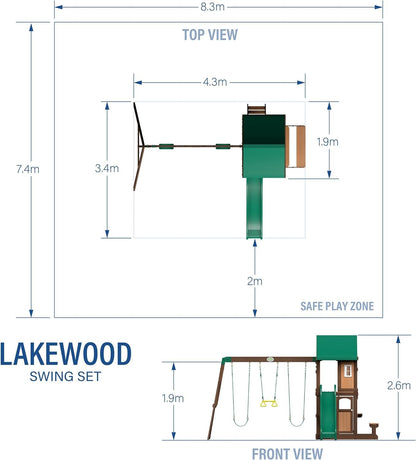 Backyard Discovery Lakewood Cedar Wood Swing Set with Wave Slide, Clubhouse, Playhouse, Snack Bar Window, Picnic Area, Belt Swings, Trapeze, Full Front Door, Windows, Step Ladder, Outdoor Playset
