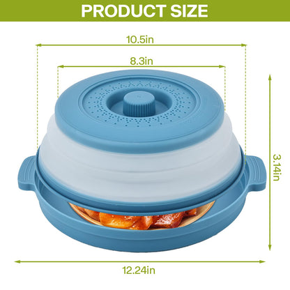 Microwave Splatter Cover for Food with Anti-scald Base Plate,Large Plastic & Silicone Vented Avoid Scalding Collapsible Guard Lid, Plate Holder & Kitchen Colander for Meal Prep-10.7 Inch (gray)