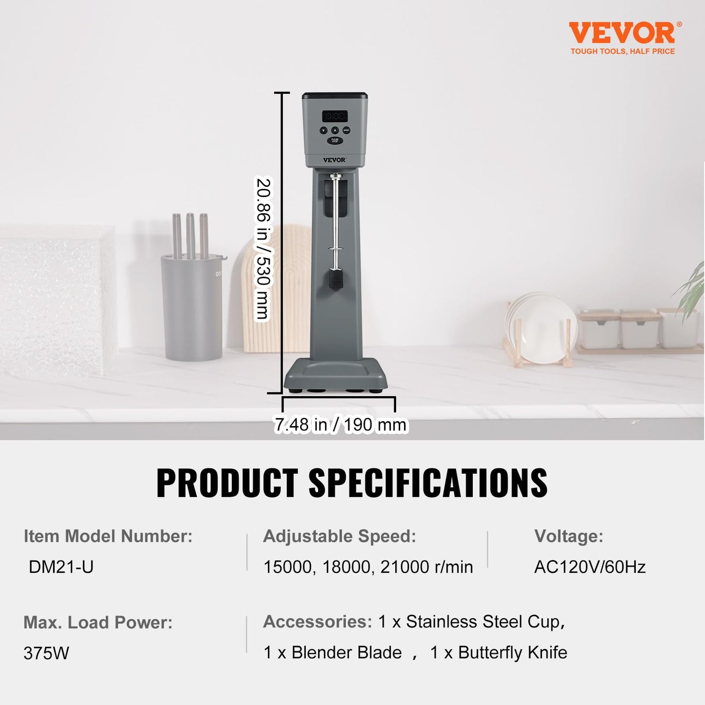 VEVOR Milkshake Machine, 375W Milkshake Maker Mixer, Single Head Drink Mixer Blender Machine, 3-Speed Milkshake Blender with 820ml Stainless Steel Cup for Commercial