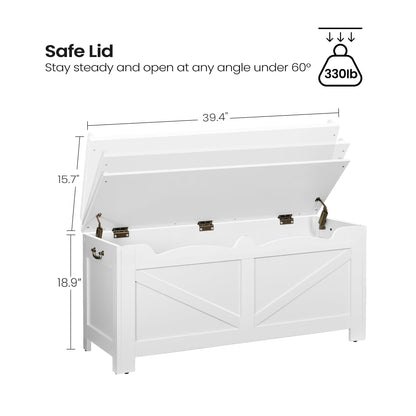 Hzuaneri 39.4" Storage Chest, Extra Large Storage Trunk with 2 Hinges, Wooden Box Bench, Lift-Top Organizer Chest, Shoe Bench for Entryway, Bedroom, Living Room, White SB04503X