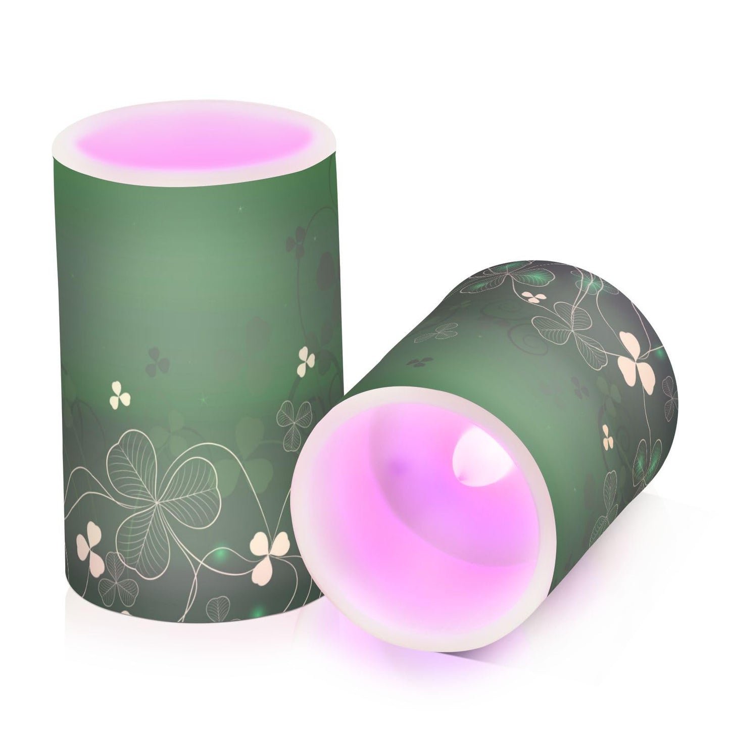 ALAZA Glowing Green Golden Shamrock Flickering Flameless Candles Patrick's Day Battery Operated with Remote Timer,Tea Light Candles LED Pillar Votive Candles Set of 2 for Outdoor Indoor Decorations