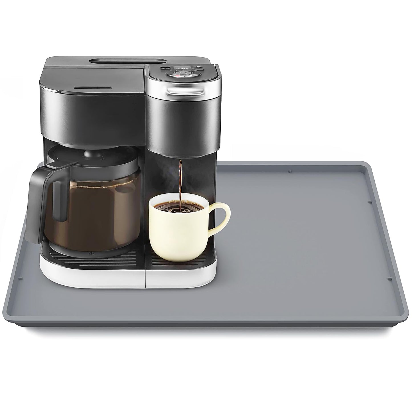 TOHONFOO Silicone Coffee Mat with Lip, 19.7'' x 15'' Heavy Duty Bar Mat, Coffee Tray for Countertop Fit Under Machine Pot Espresso Machine, Grey