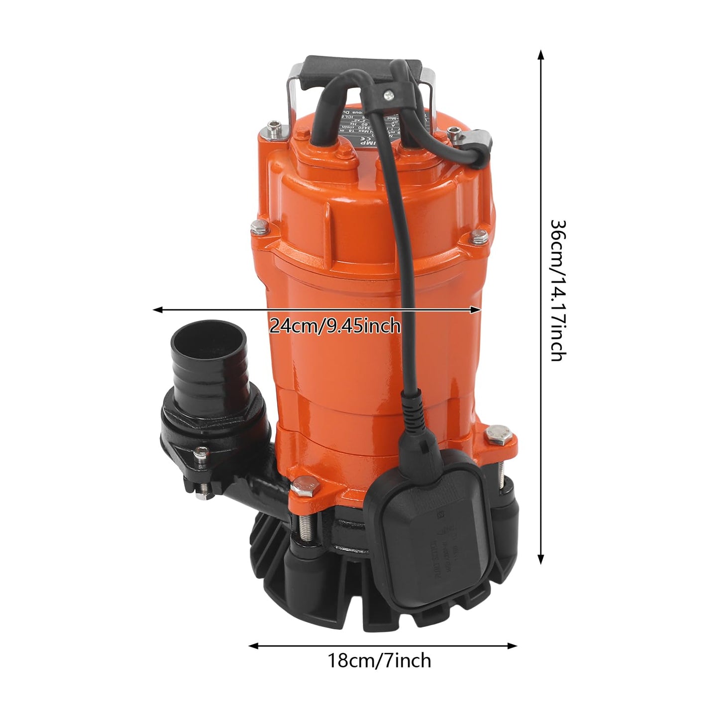 Submersible Trash Pump 1HP, 5019 GPH Electric Sewage Pump with IP68 Waterproof, 59ft Max Head for Basement, Sump, Flood, Sludge & Garden Irrigation (Orange, 1HP)