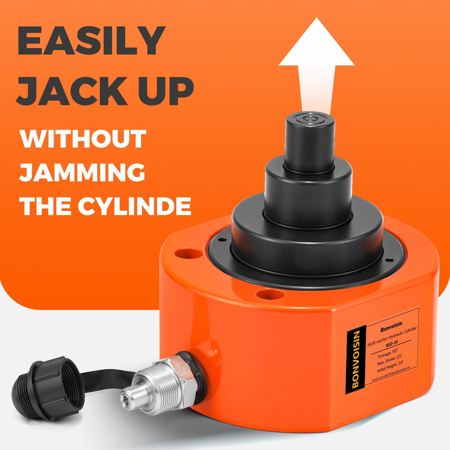 Bonvoisin Hydraulic Ram Jack 50T Low Profile Porta Power Cylinder Multi-Section 2.56" Stroke Lifting Cylinder for Machinery Shipbuilding Bridge Construction