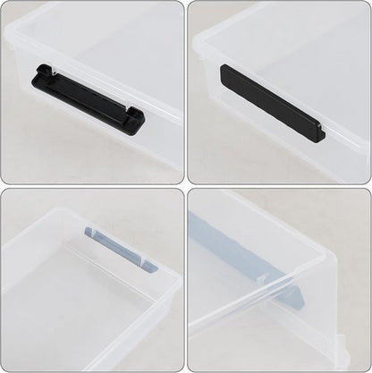 Clear Storage Bins - 4 Pack Flat Plastic Latching Containers with Lids | 6 Quart Stackable