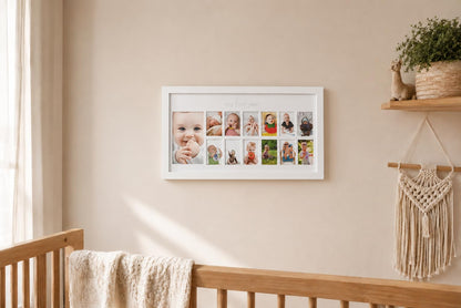 Green Pollywog | Baby's First Year Frame | Collage Frame For Baby In White | 12 Month Picture Frame | Milestone Photos | First Year Picture Mat | My First Year Photographs