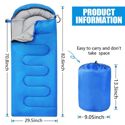 OBTANIM Sleeping Bags Portable Waterproof Thick Camping Sleeping Bag for Adults Kids 4 Seasons Cold Weather or Warm Backpacking Hiking Travel Indoor Outdoor Use (Blue)