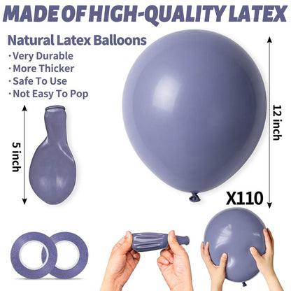 110pcs Dusty Blue Balloon 12 Inch, Blue Latex Balloons for Birthday Party Baby Shower Wedding(with 2 Ribbons).