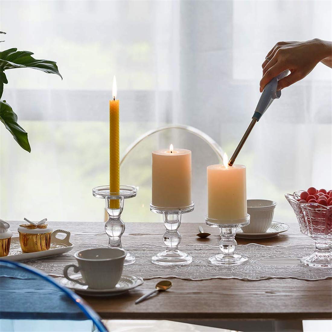 3 Pcs Glass Candle Holders for Pillar & Taper Candle Elegant Crystal Candlesticks Home Décor