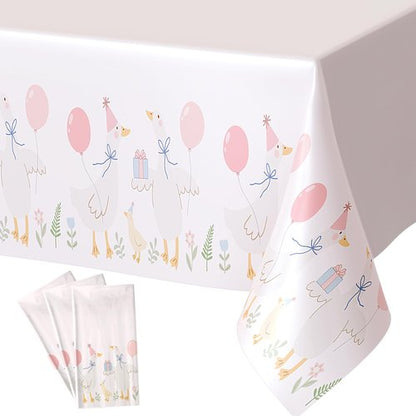 Honeydak 4 Pcs Silly Goose Birthday Party Tablecloths Pink 1st Baby Shower Gingham Table Cover Disposable Plastic Tablecloths Goose Theme Party Supplies for 1st Boys Girls Summer Decorations
