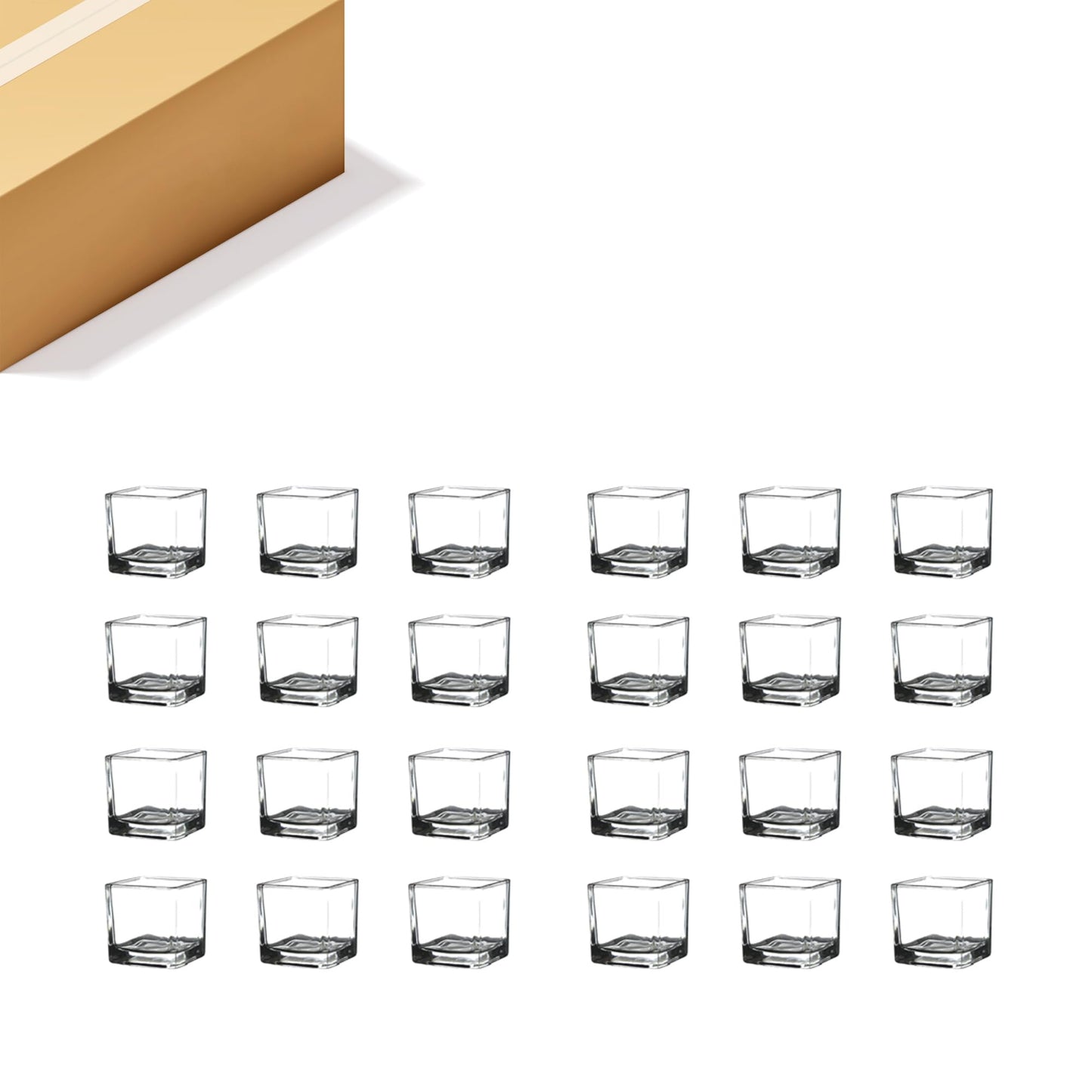 WGVI 6 Pcs Clear Square Glass Tea Light Votive Candle Holders, Width 2", Height 2", Small Cube CandleHolders Container Dish Terrarium Tabletop Ambient Décor
