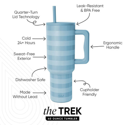 Simple Modern 40 oz Trek Tumbler with Handle and Straw Lid | Cup Holder Friendly Insulated Stainless Steel Travel Mug | Blue Jay Gingham
