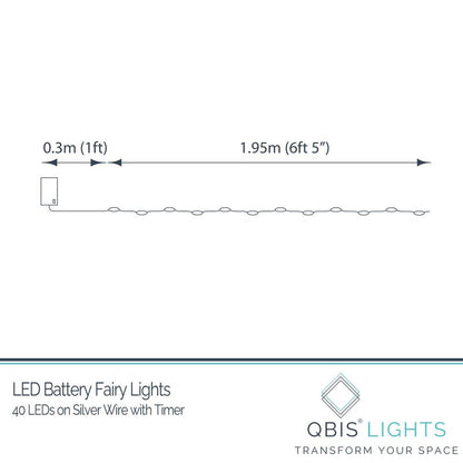 QBIS Warm White Fairy Lights Battery Operated With Timer Mode, 40 Micro LED for Mason Jars, 6.5ft Silver Wire Indoor Use