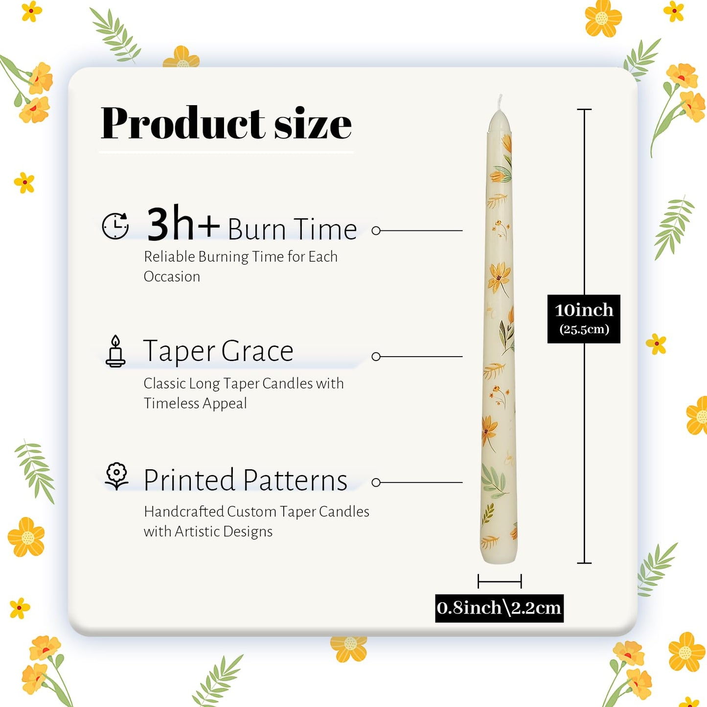 Taper Candles 10 Inch Print Candle Handmade Unscented Grass Iris Long Candles 2 Pack Twisted Candlesticks for Wedding Home Decoration Gifts