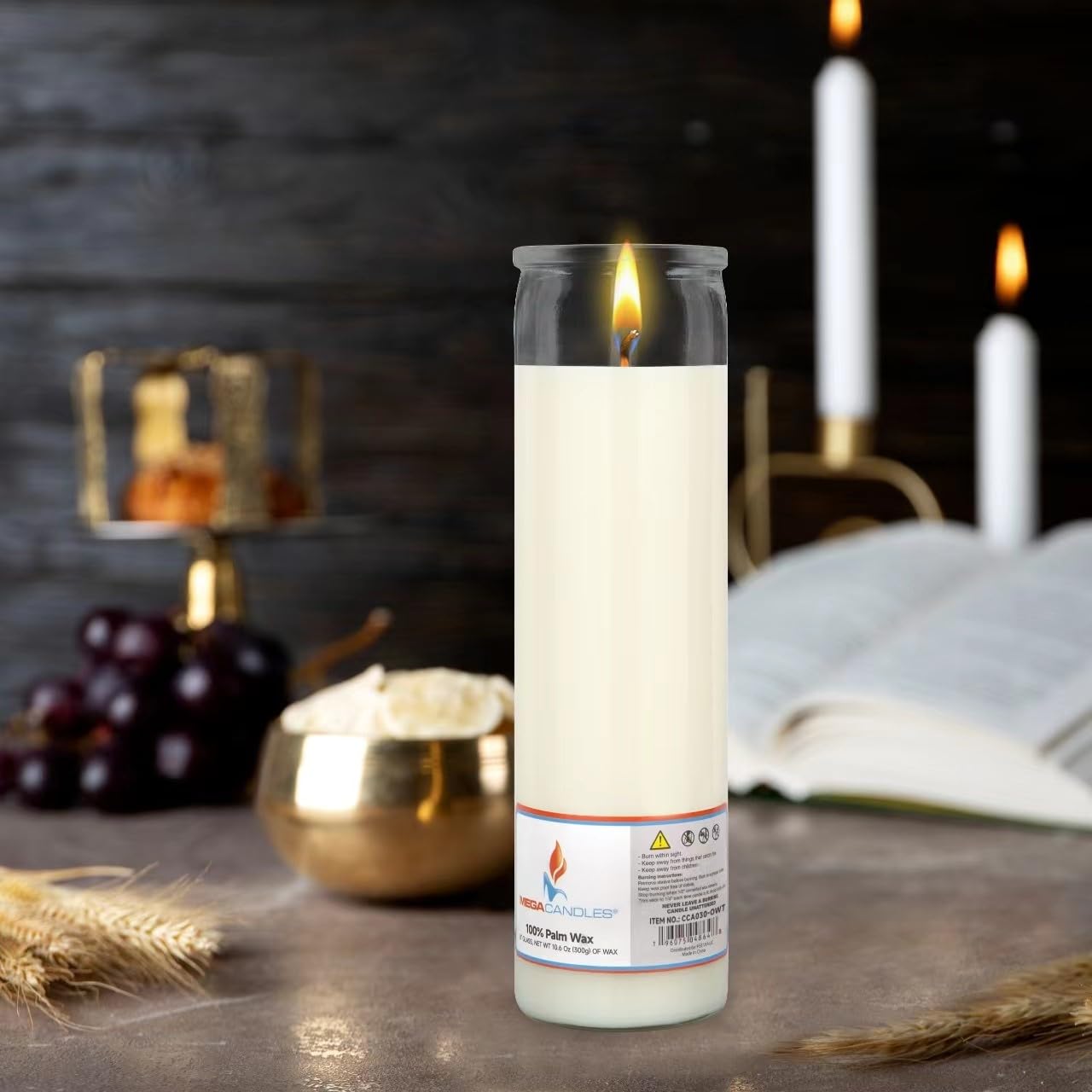 Mega Candles 1 pc Unscented Off White Glass Container Devotional Prayer Candles, Shortening Wax Candle 2 Inch x 8 Inch, Sanctuary, Vigils, Prayers, Spiritual, Blessings, Religious, Altar, Remembrance